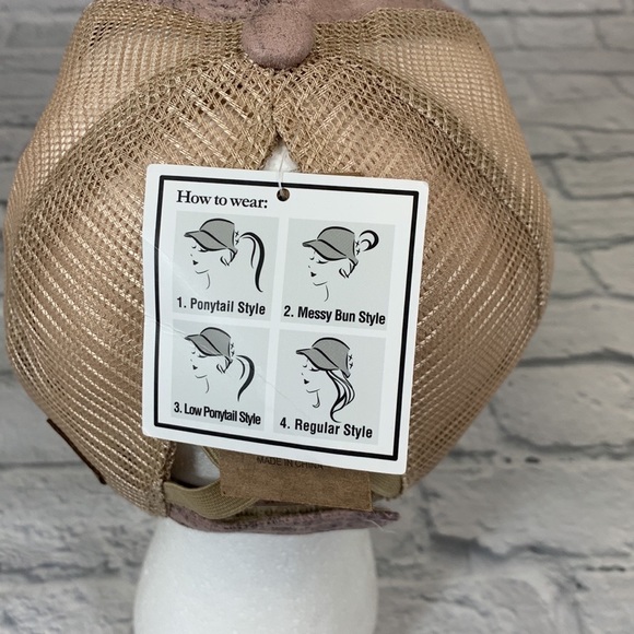 C.C Pony Cap CrissCross Pink Rose & Tan Ball cap Ponytail hat cap New NWT - Picture 4 of 12